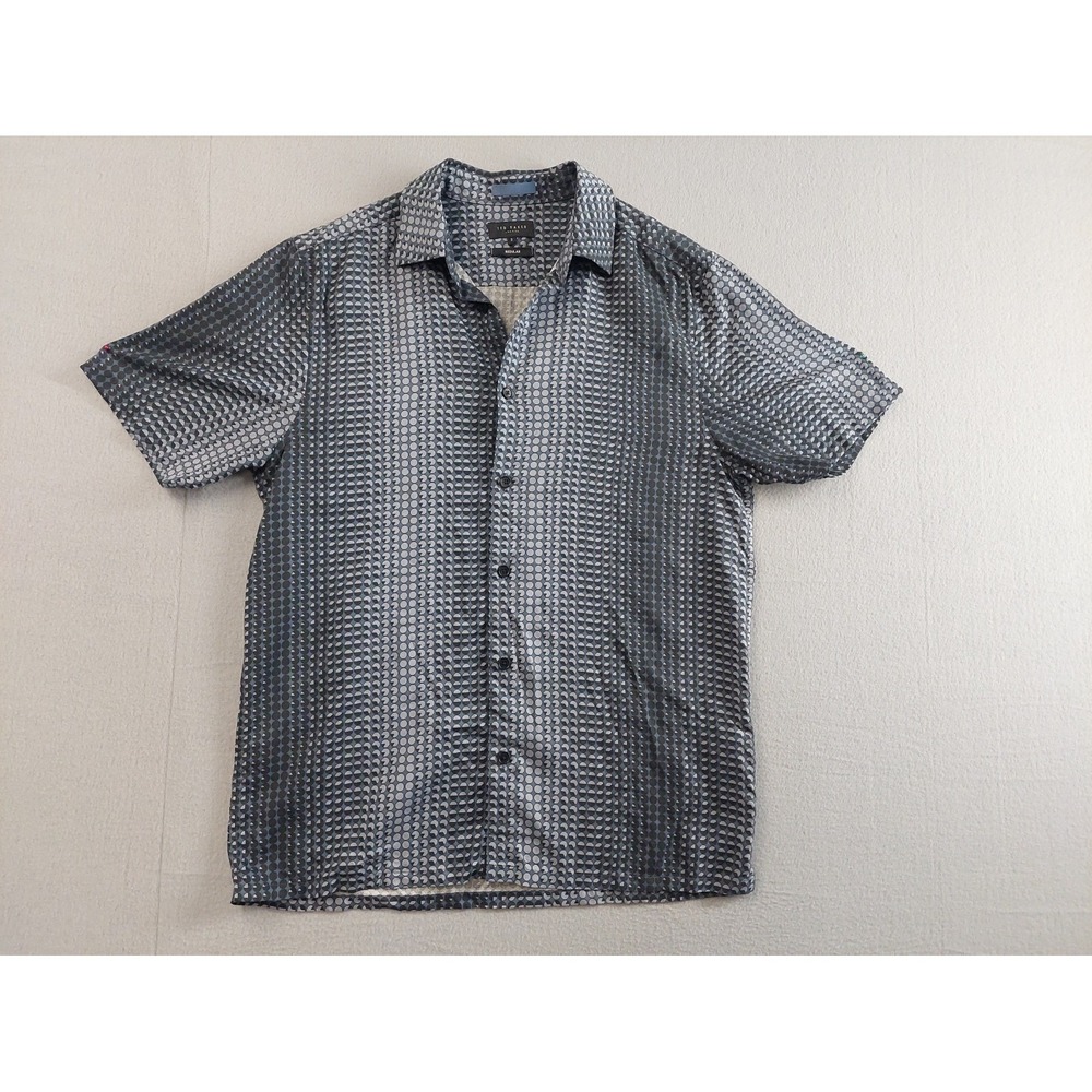 Ted Baker Men Shirt 3 Black Geometric Print Button Down Short Sleeve Regular Fit